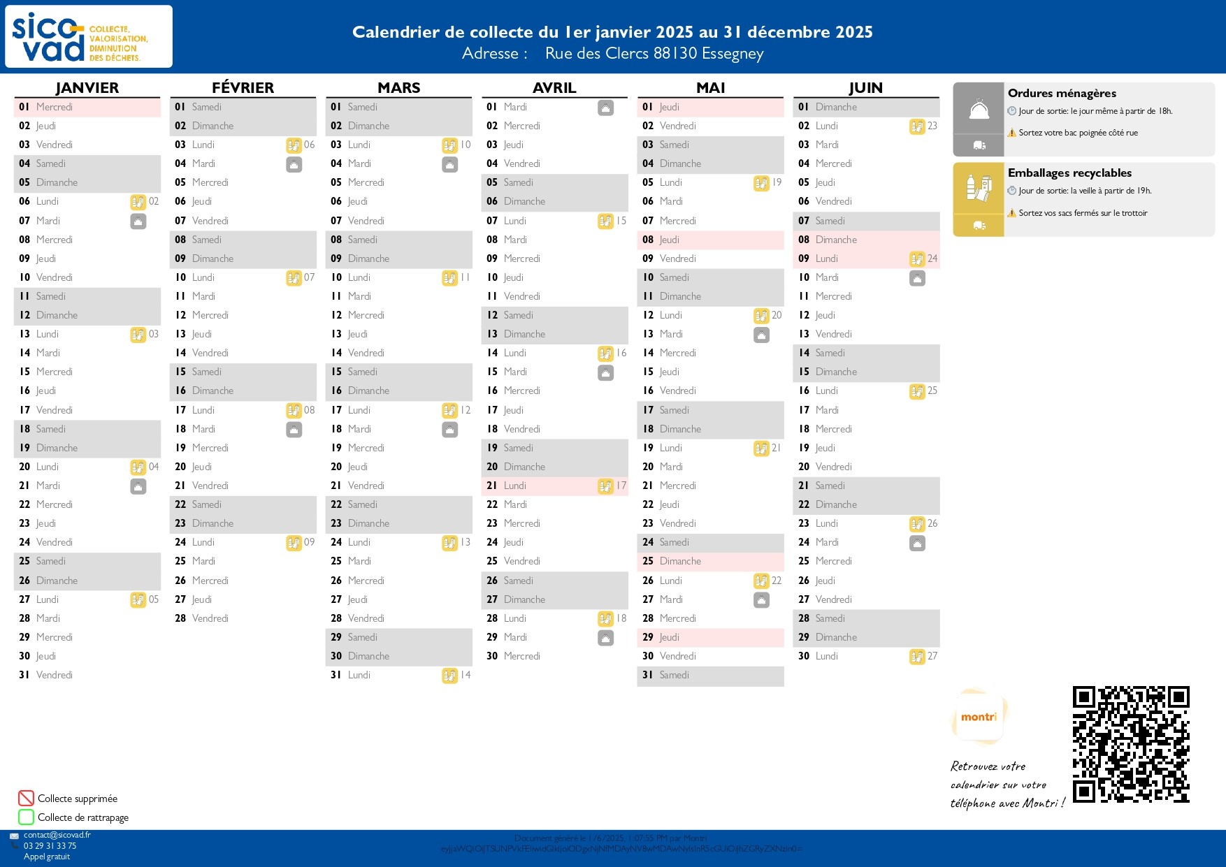 calendrier sicovad 2025 1er semestre