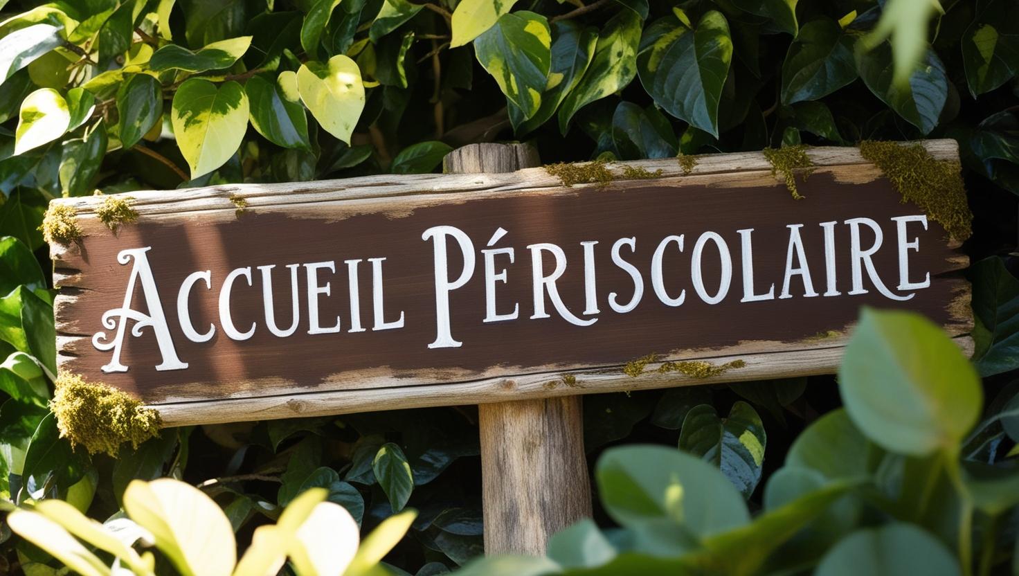 enseigne avec les mots Accueil Périscolaire sur le thème de la forêt